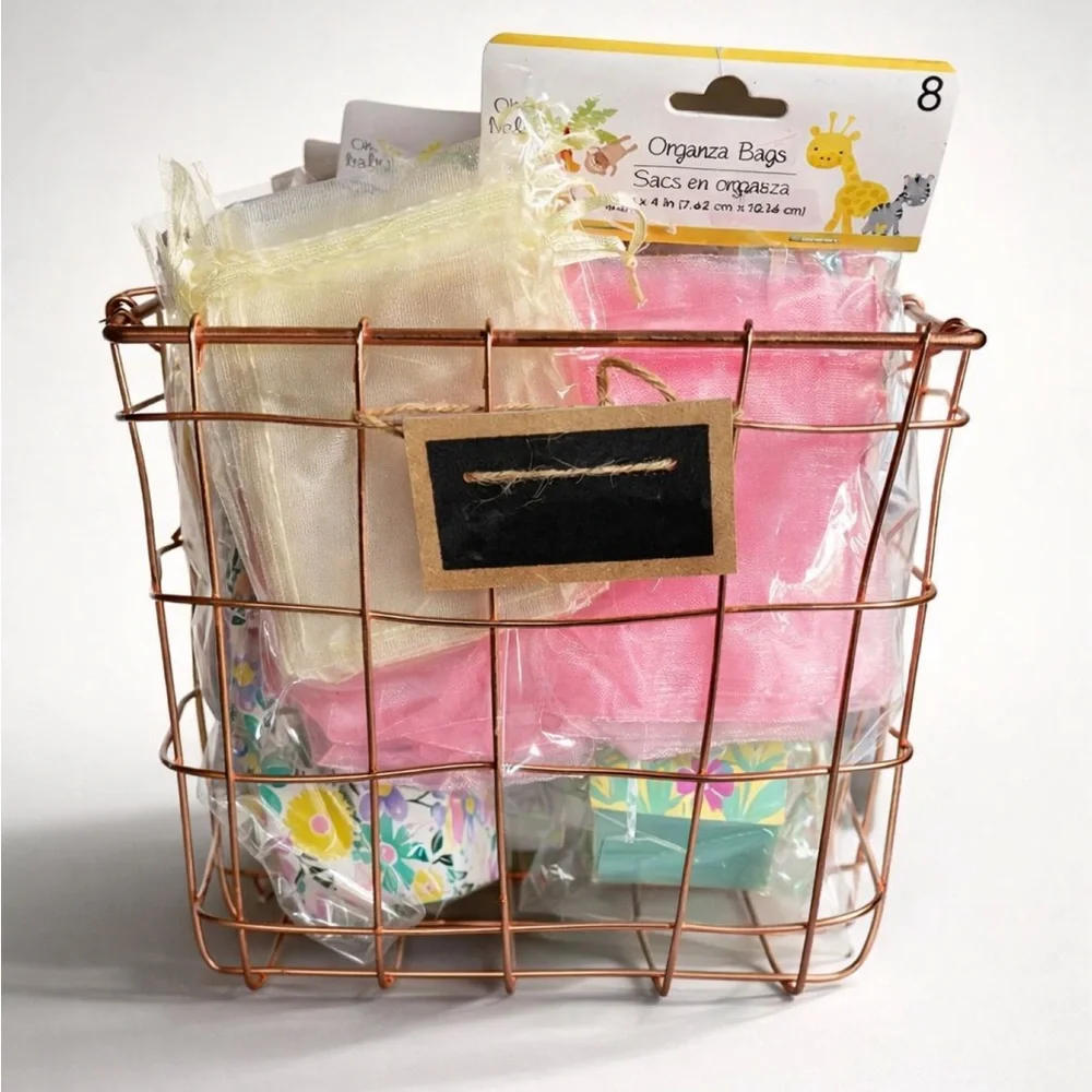 Rose Gold Wire Baskets (2) with chalkboard label